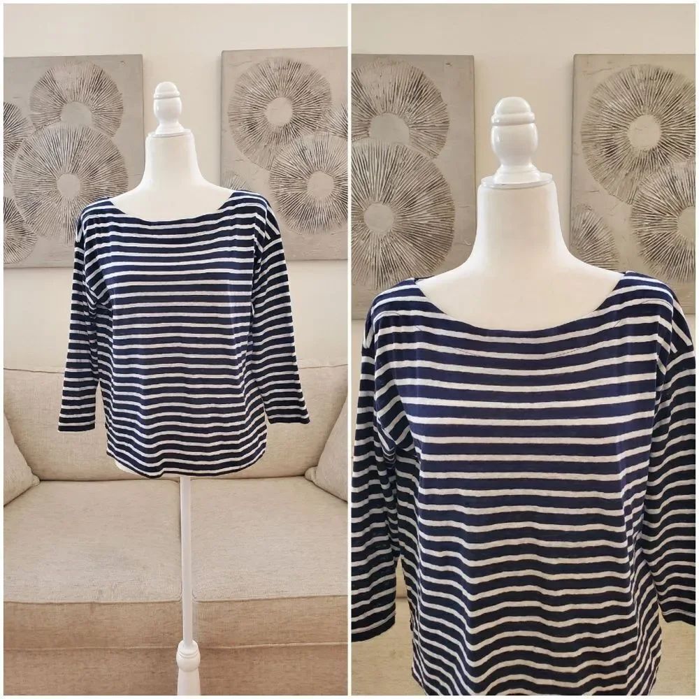 🌹 J. CREW 🌹 3/4 Sleeve Striped Boxy Tee - [Small]
